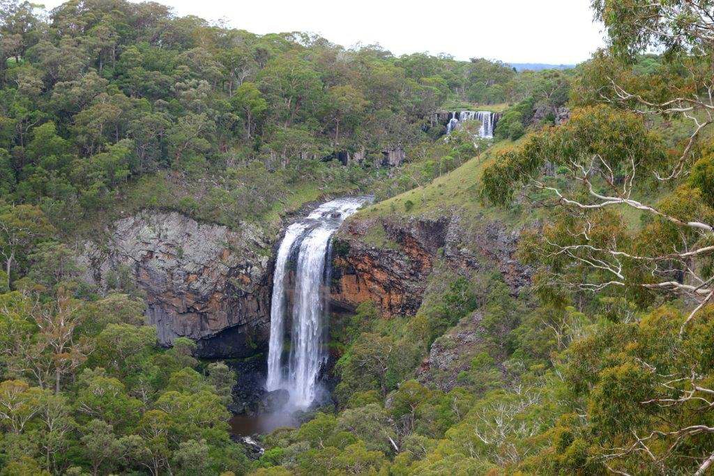 View of both tiers of Ebor Falls on Waterfall Way Australia