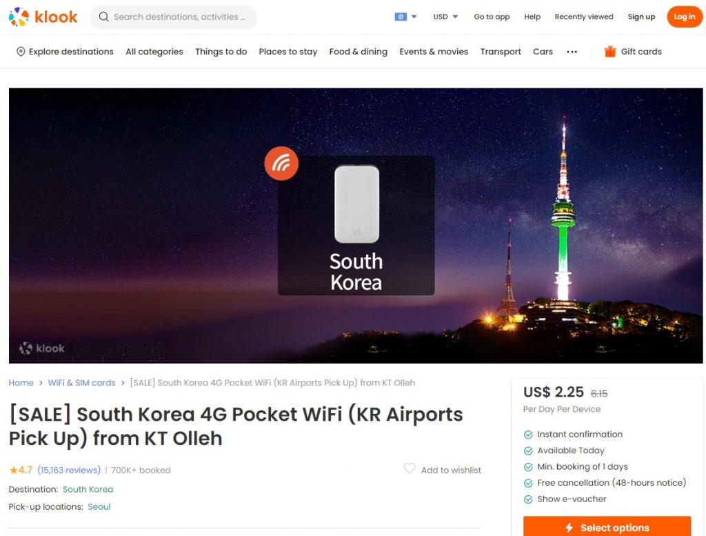 Klook Korea Pocket Wifi Rental