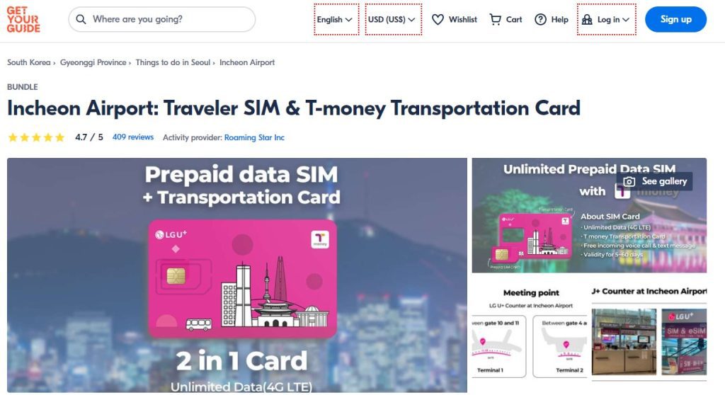 Get Your Guide Data Only Sim Card + Tmoney Card