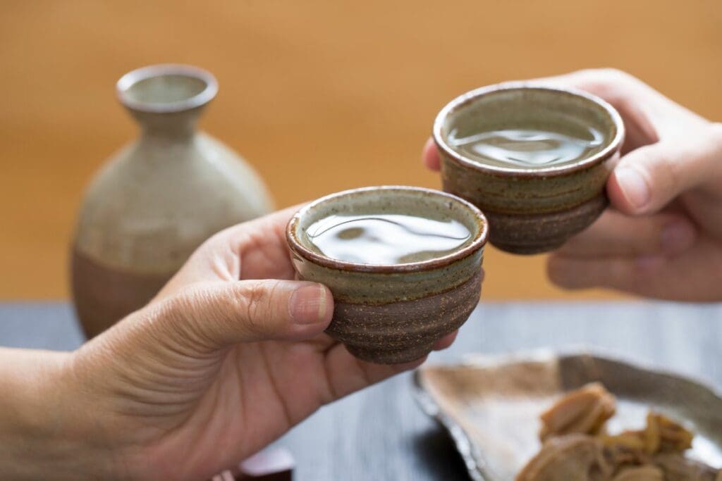 Drinking from a Traditional Japanese Sake Set